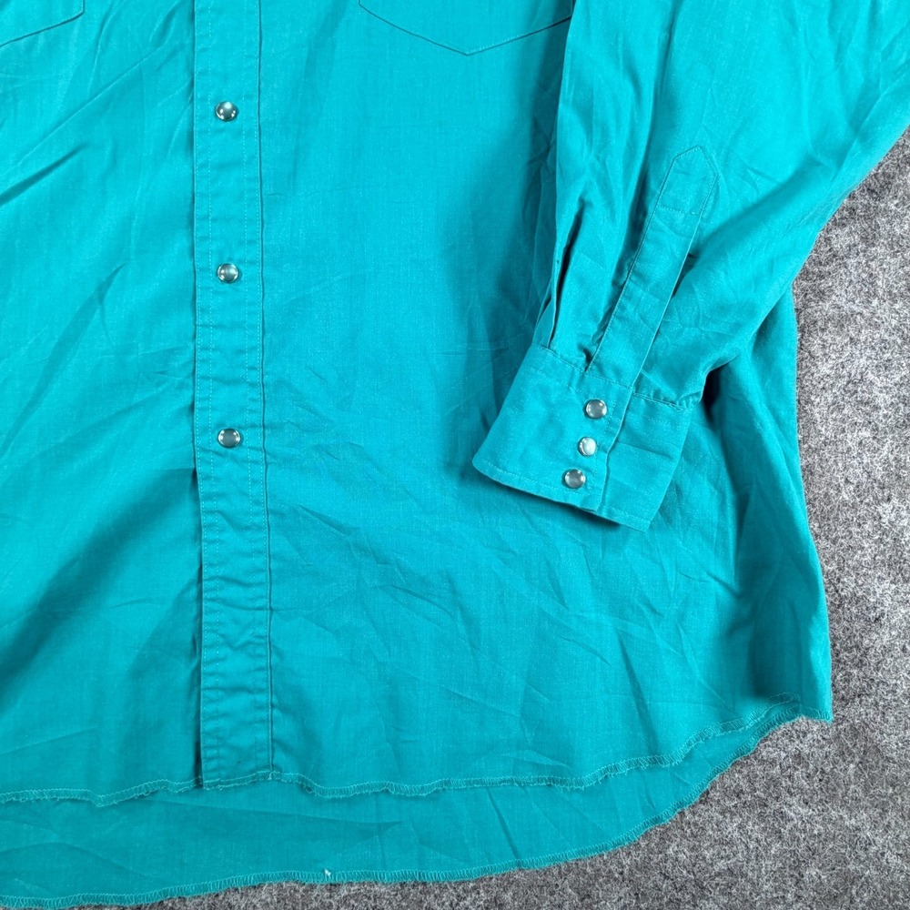 Vintage 90s Rustler Western Shirts Mens XL Tall Teal Pop Preppy Pearl Snap Roper - Picture 3 of 16